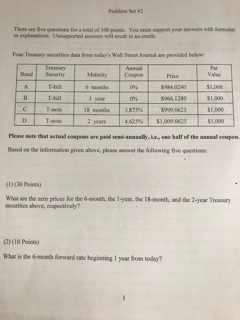 Problem Set #2 There are five questions for a total of