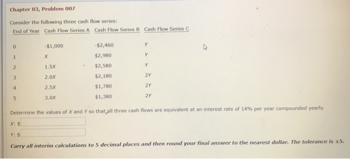 Chapter 03, Problem 007 Consider the following three cash flow series: