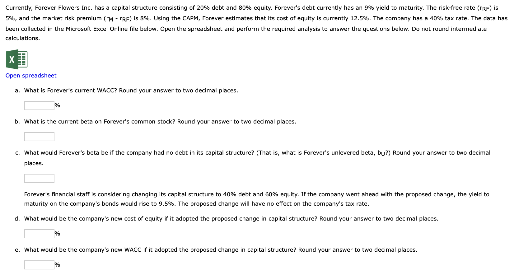 answer a-e Currently, Forever Flowers Inc. has a capital structure consisting of