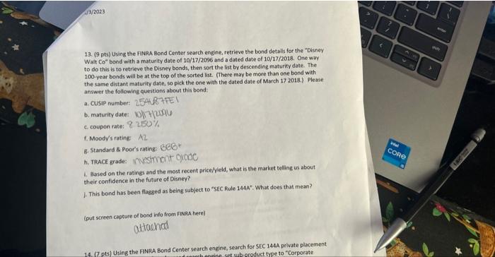 please answer question 13, letter i. 13. (9 pts) Using the FINAA