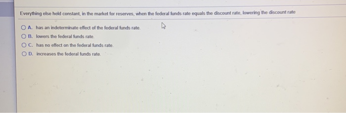  Everything else hold constant in the market for reserves, when the