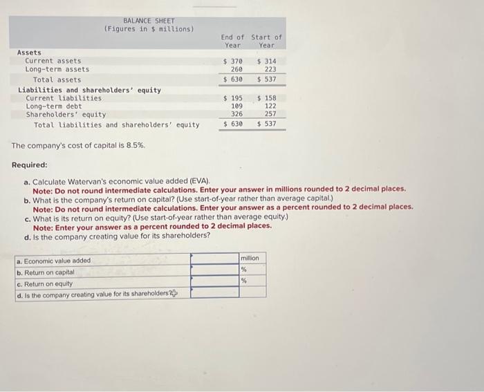  The company's cost of capital is 8.5%. Required: a. Calculate Watervan's