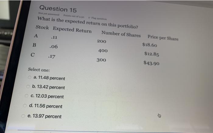  Question 15 Not yet What is the expected return on this