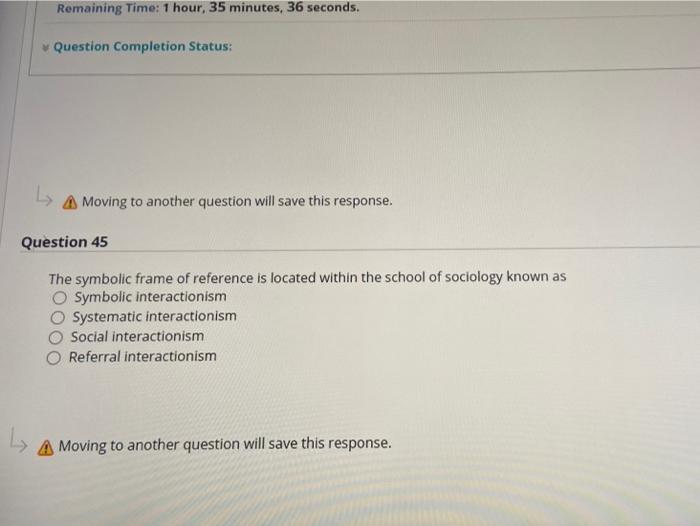  Remaining Time: 1 hour, 35 minutes, 36 seconds. Question Completion Status: