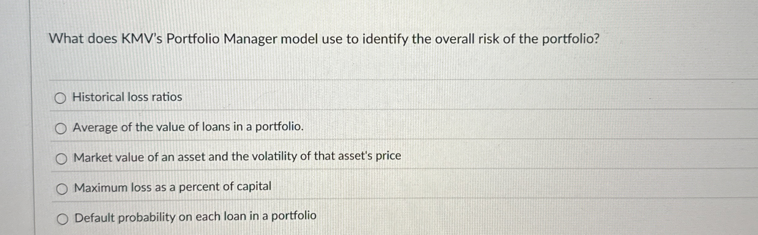  What does KMV's Portfolio Manager model use to identify the overall