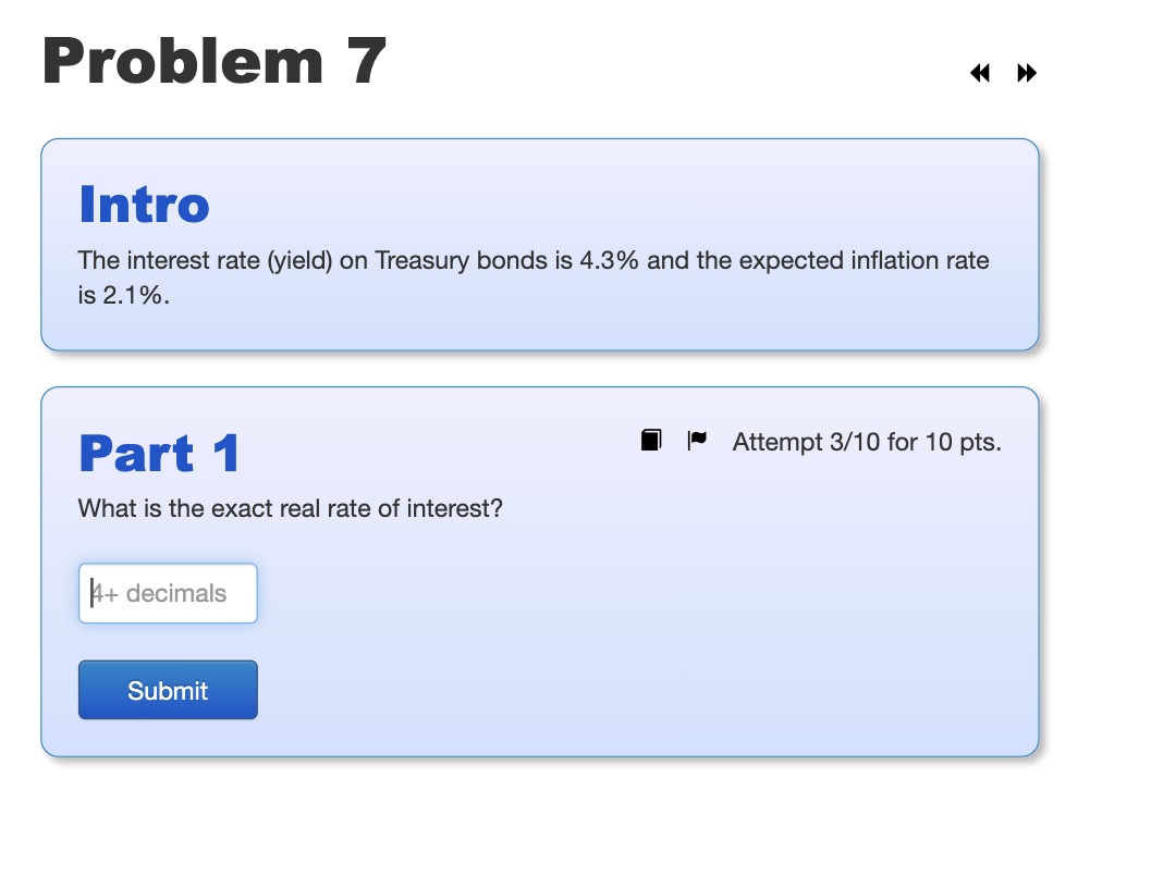  Intro The interest rate (yield) on Treasury bonds is 4.3% and