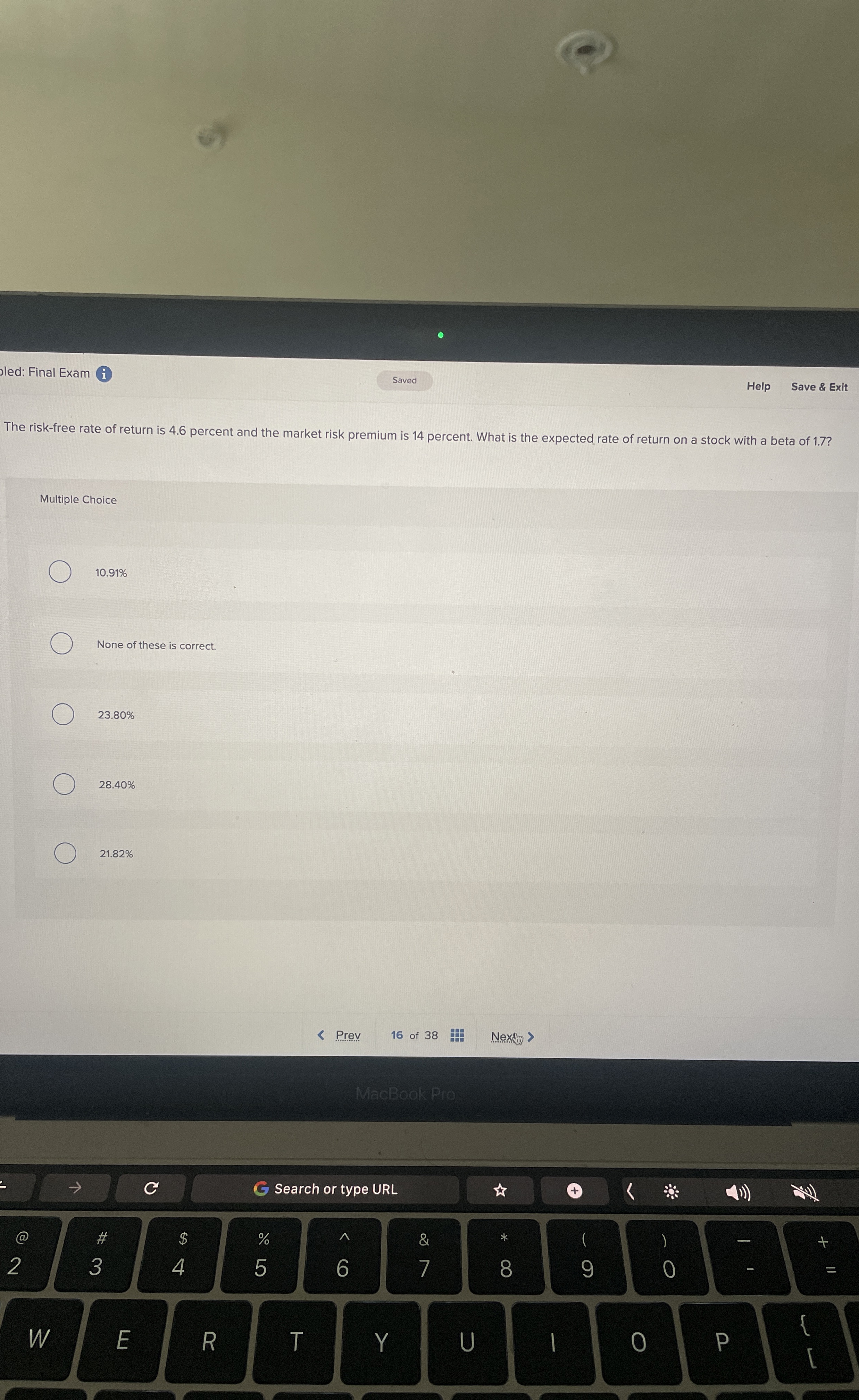 led: Final Exam Help Save & Exit The risk-free rate of