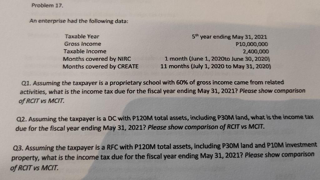 No additional details needed. Problem 17. An enterprise had the following