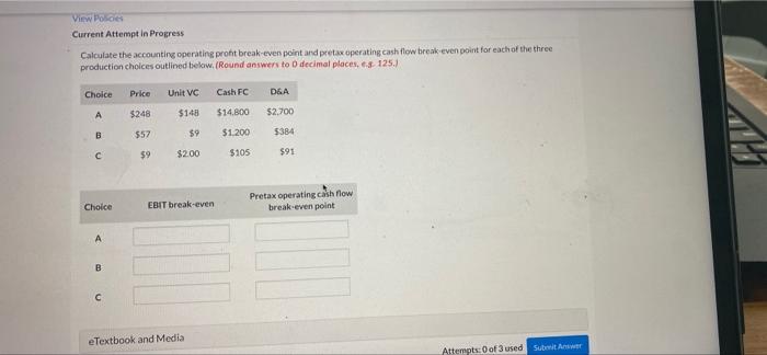  View Poices Current Attempt in Progress Calculate the accounting operating prot