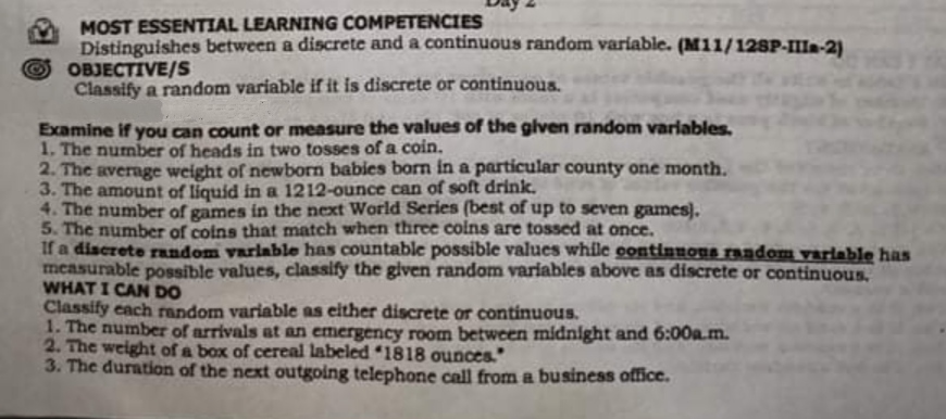 Please help me with this question MOST ESSENTIAL LEARNING COMPETENCIES Distinguishes between