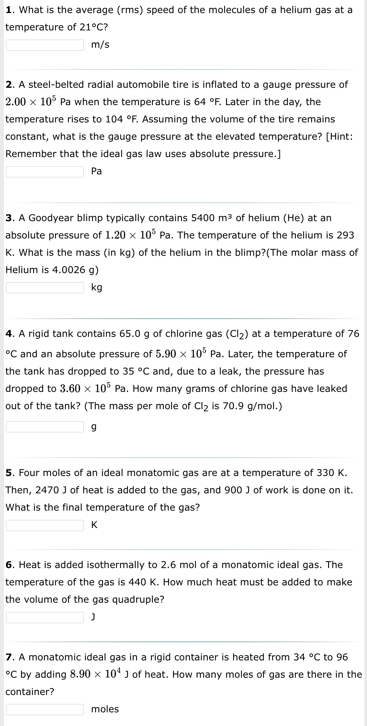  1. What is the average (rms) speed of the molecules of