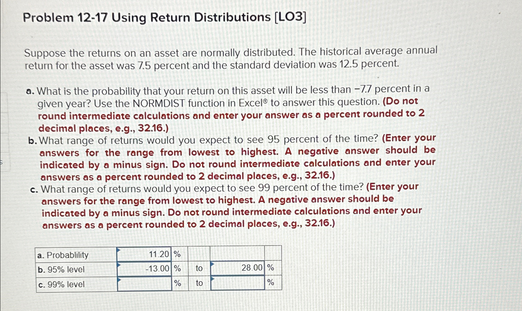  Problem 12-17 Using Return Distributions [LO3] Suppose the returns on an