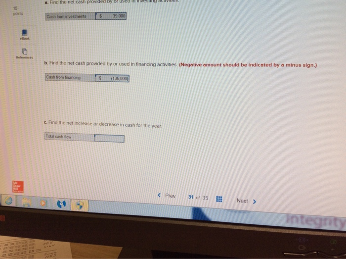 flow data for Rocket Transport 31 Cash dividend Purchase of bus Interest