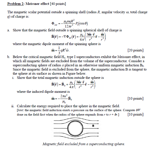  Problem 2: Meissner effect [40 points] The magnetic scalar potential outside