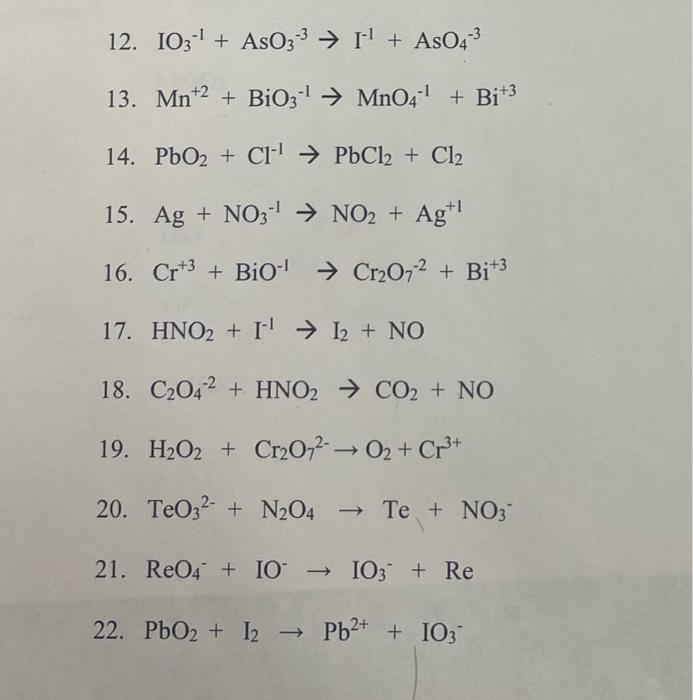  Balance each redox reaction in acid solution using the half reaction