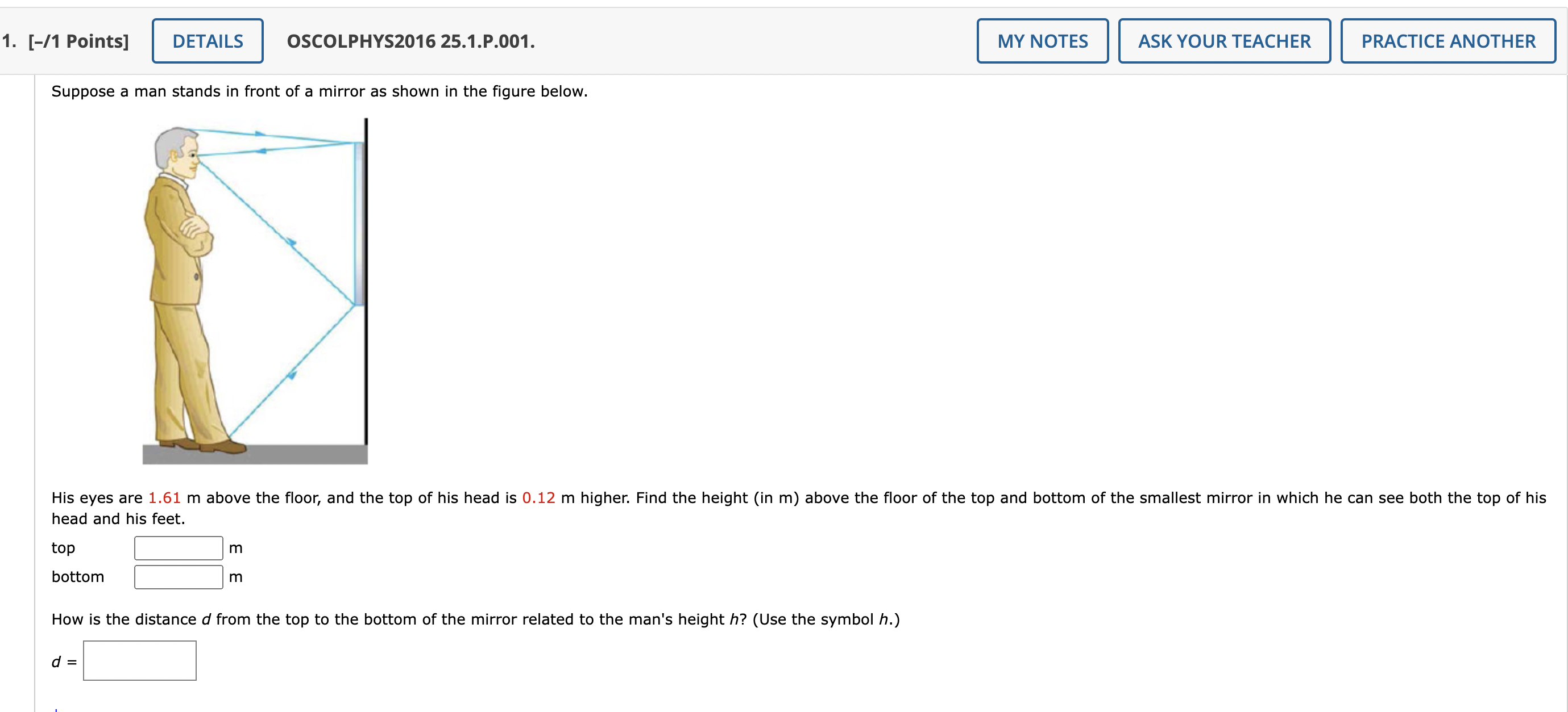  1. [-/1 Points] DETAILS OSCOLPHYS2016 25.1.P.001. MY NOTES ASK YOUR TEACHER