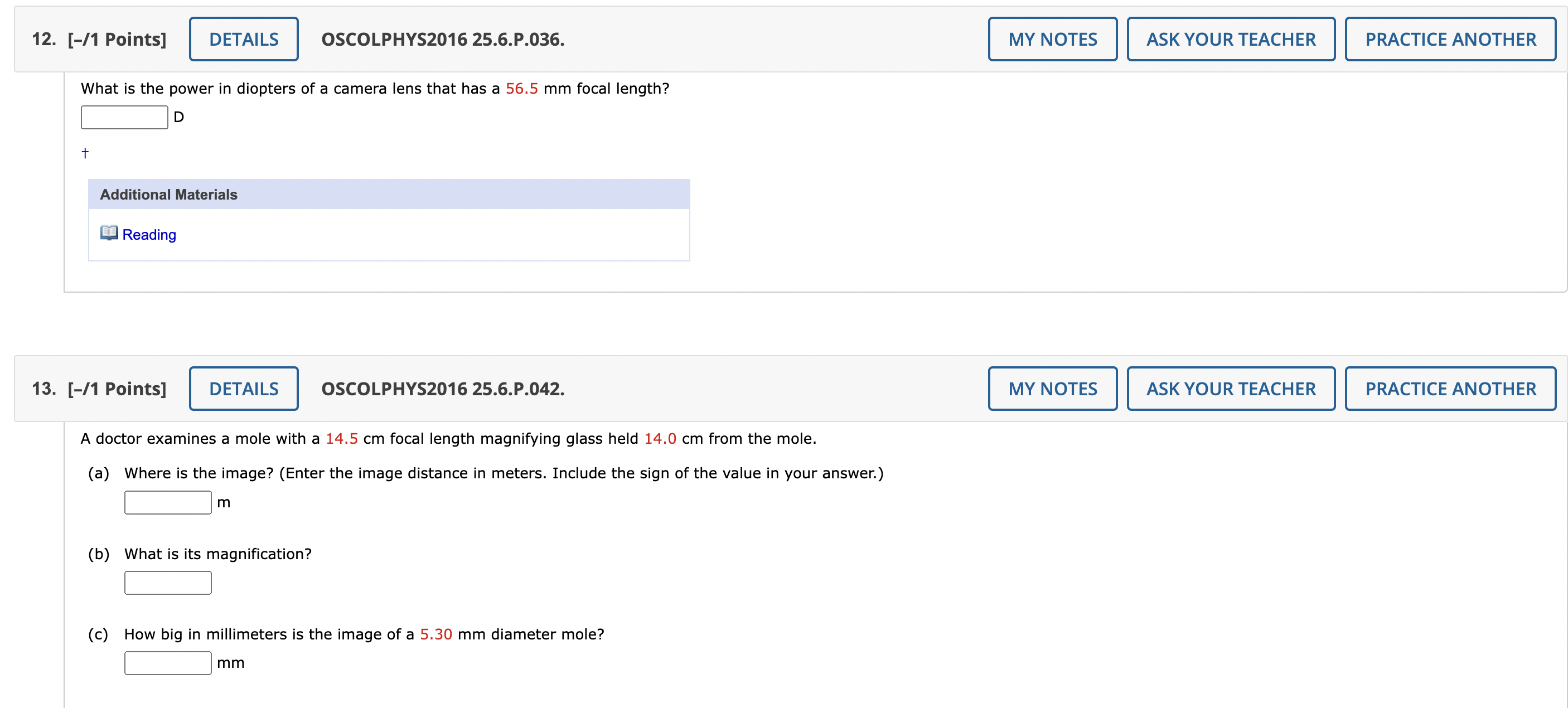 the height (in m) above the floor of the top and bottom