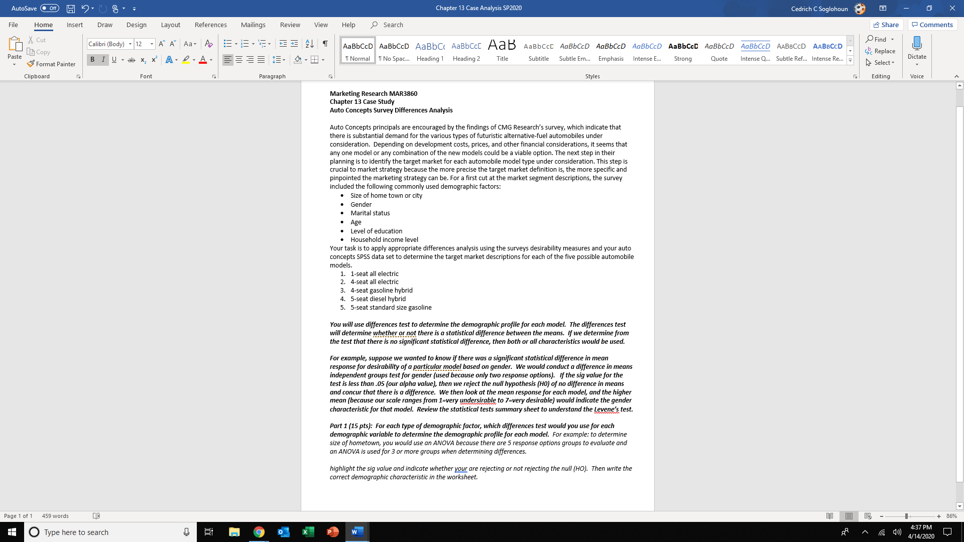 For each type of demographic factor, which differences test would you use