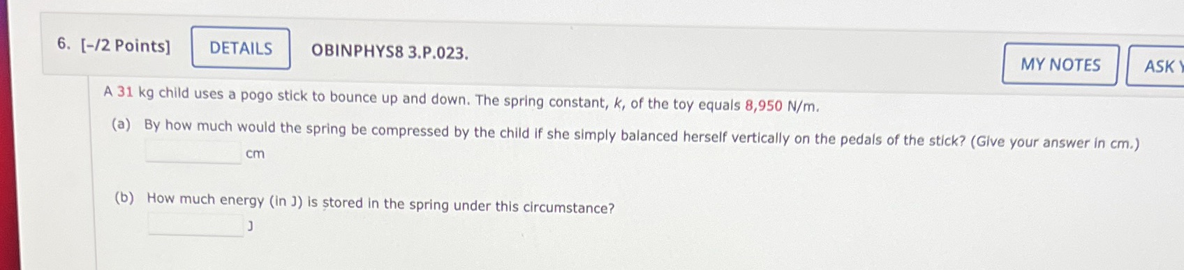  6. [-/2 Points] DETAILS OBINPHYS8 3.P.023. MY NOTES ASK A 31