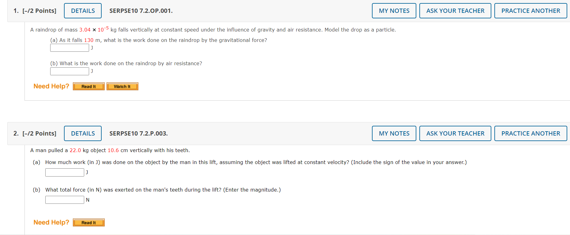 Please carefully take your time to do these Work and Energy questions