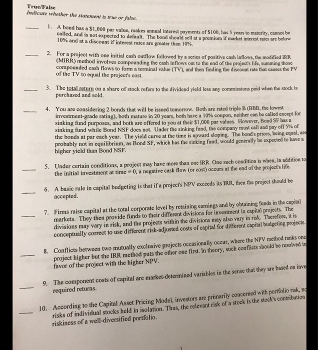  True/False Indicate whether the statement is true or false. 1. A