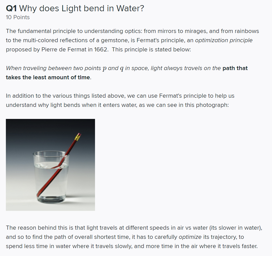  01 Why does Light bend in Water? 10 Points The fundamental