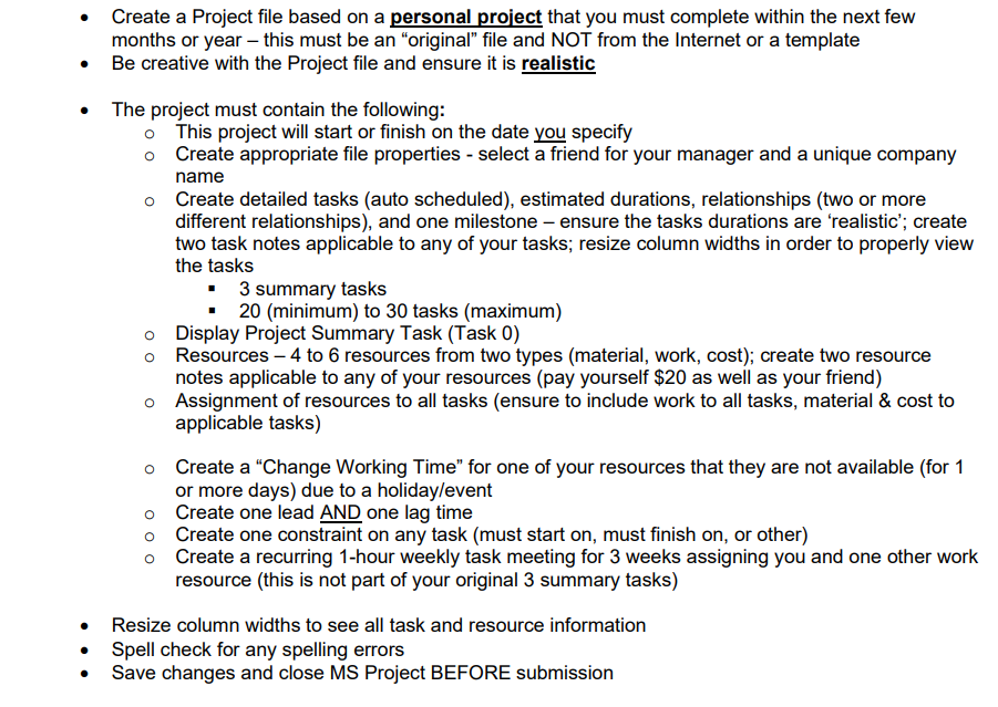 Create a Project le based on a personal project that you