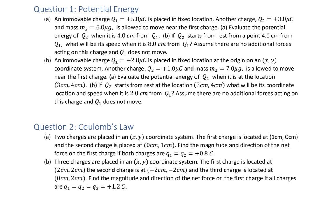 Help with 1B and 2A and B please. Question 1: Potential Energy