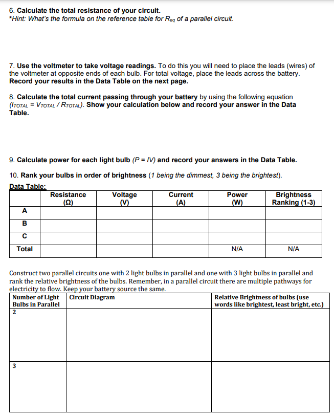 in circuits. and provide reasoning to explain the measurements and relationships in