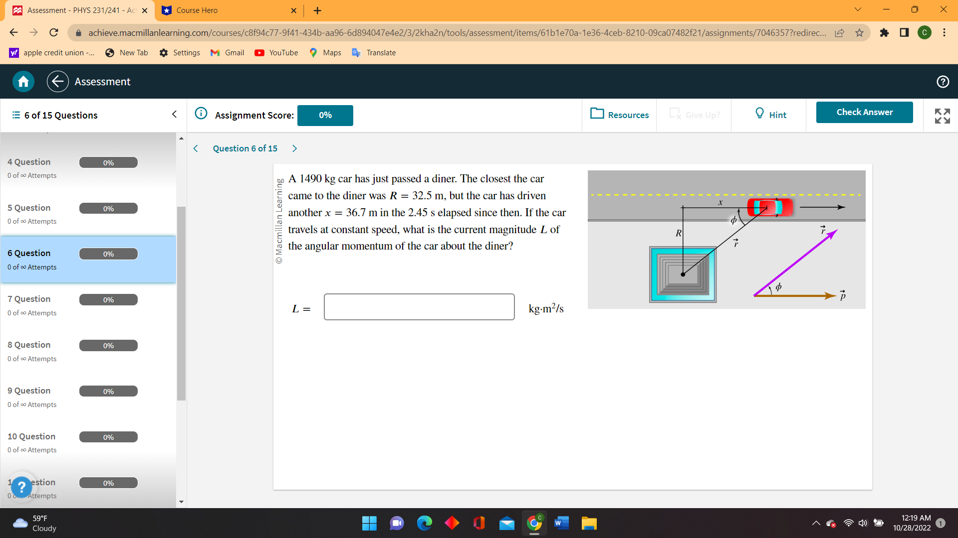  Assessment - PHYS 231/241 - Acl X Course Hero X +
