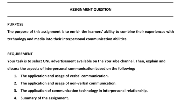  ASSIGNMENT QUESTION PURPOSE The purpose of this assignment is to enrich