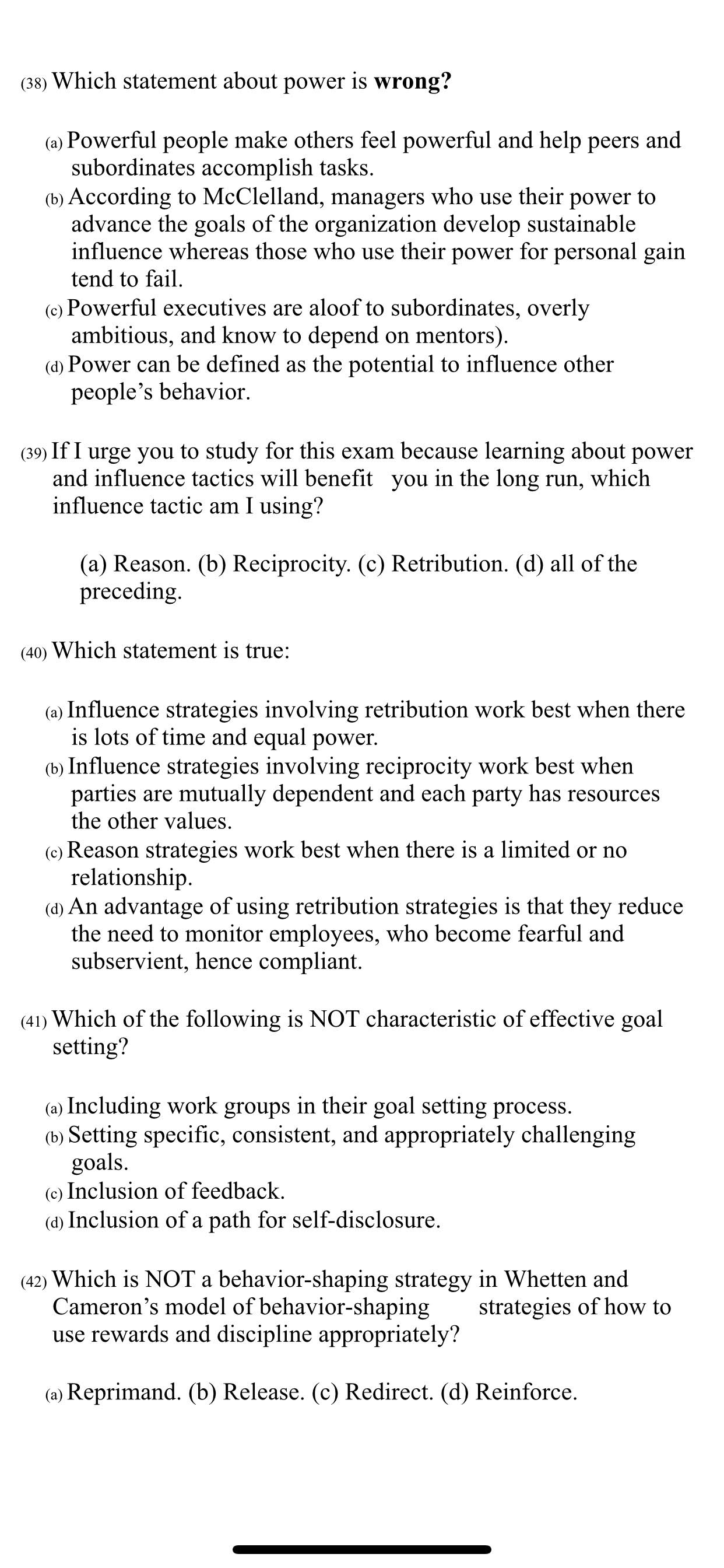 Please answer each questions. (38) Which statement about power is wrong? (a)