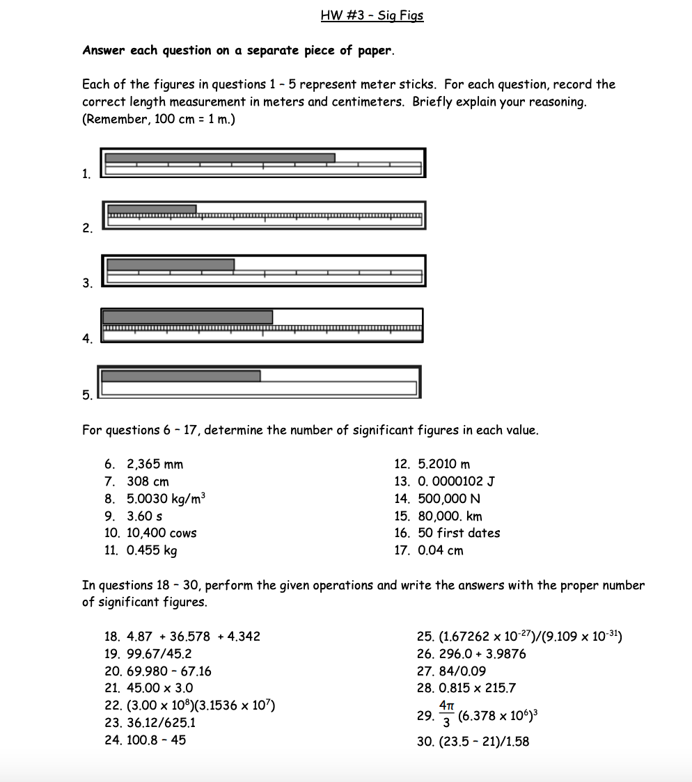HW #3 - Sig Figs Answer each question on a separate