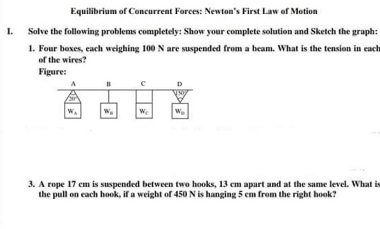 NEED HELP PLEASEWITH SOLUTIONS EACH NUMBER Equilibrium of Concurrent Forces: Newton's First