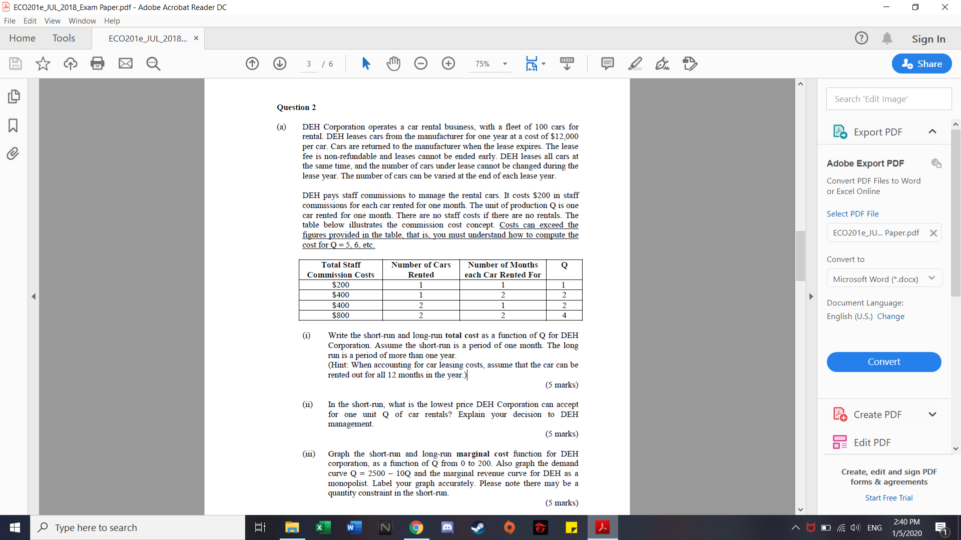 ECO201e_JUL_2018_Exam Paper.pdf - Adobe Acrobat Reader DC X File Edit View