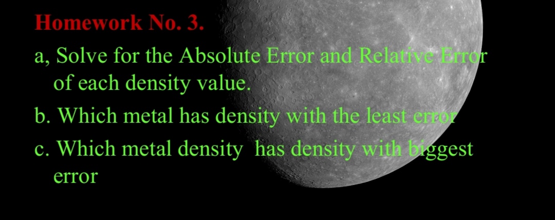 accompanied by a table Using the mass , dimensions and formula for