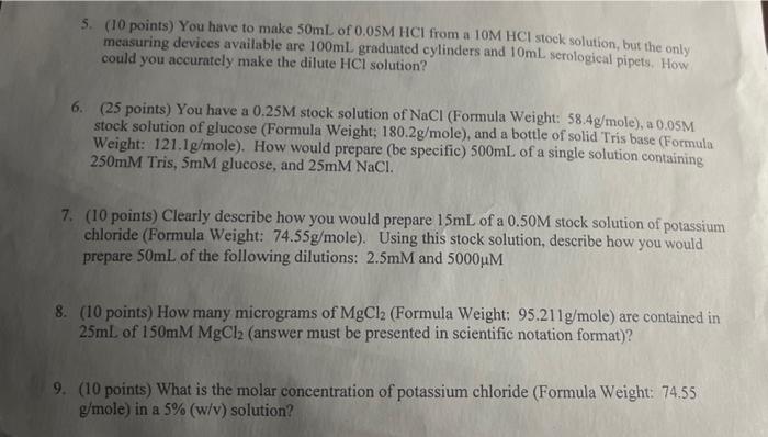 YOUR WORK FOR FULL CREDIT! "Answer Questions on a Separate Sheet of