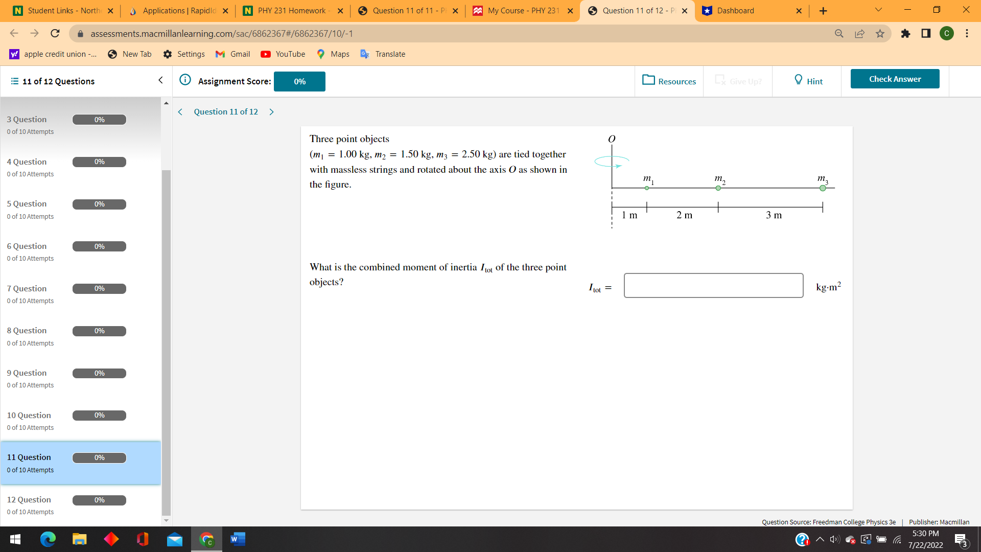 Question 9 of 12 - PH X My Course - PHY 231