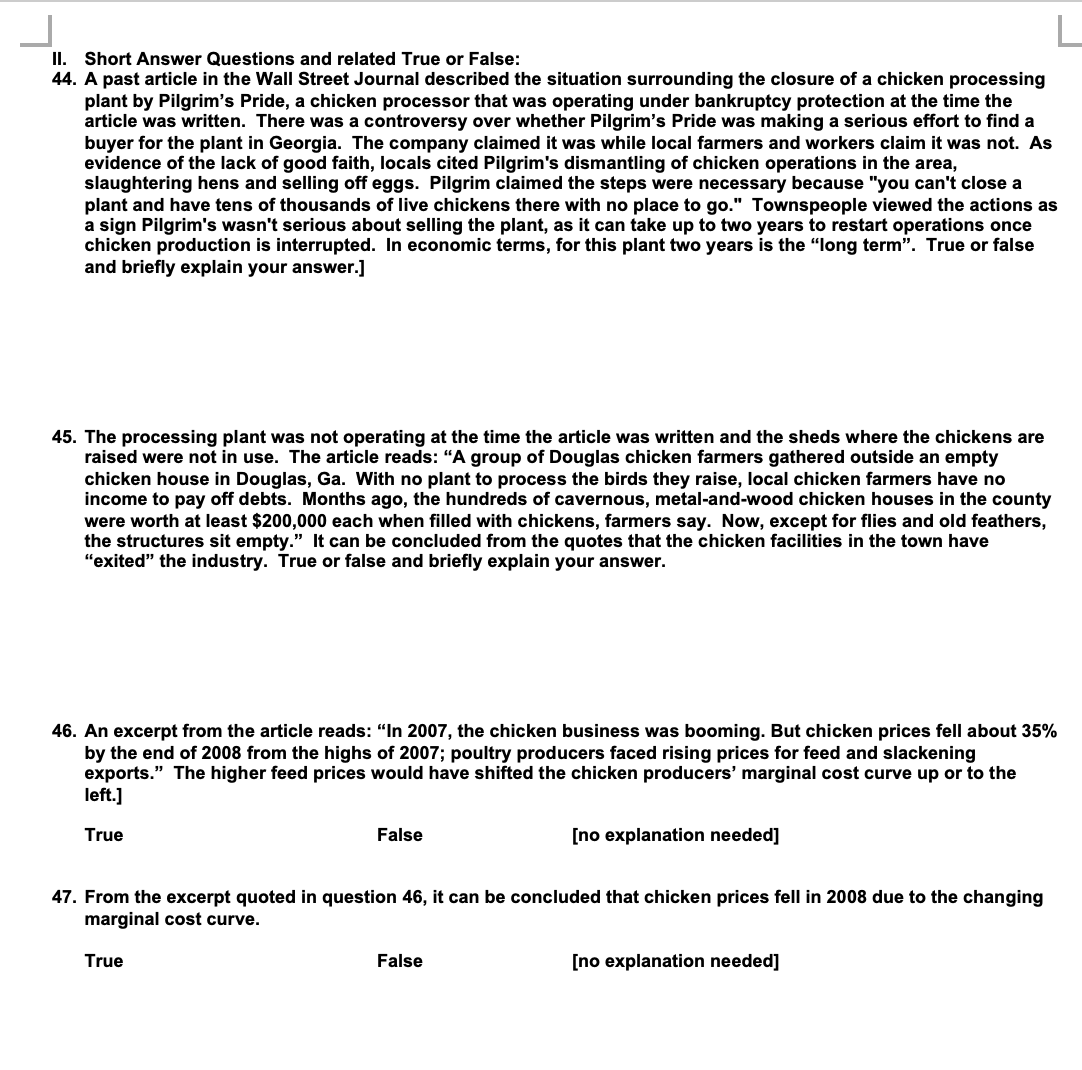 Please Explain and show why so i can understand. 45. 47. Short