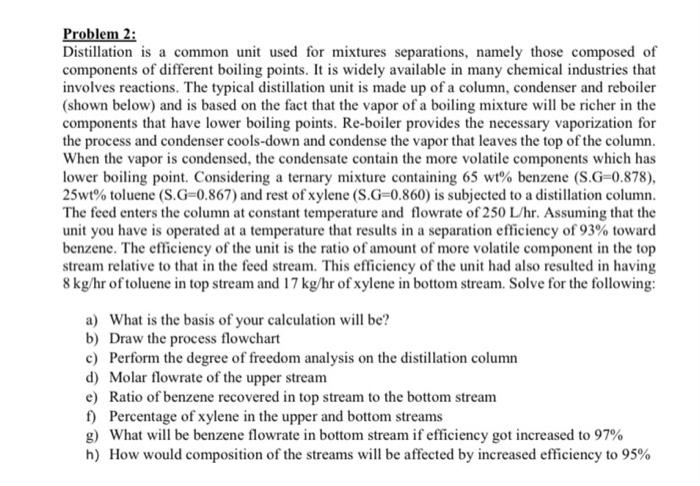  Problem 2: Distillation is a common unit used for mixtures separations,