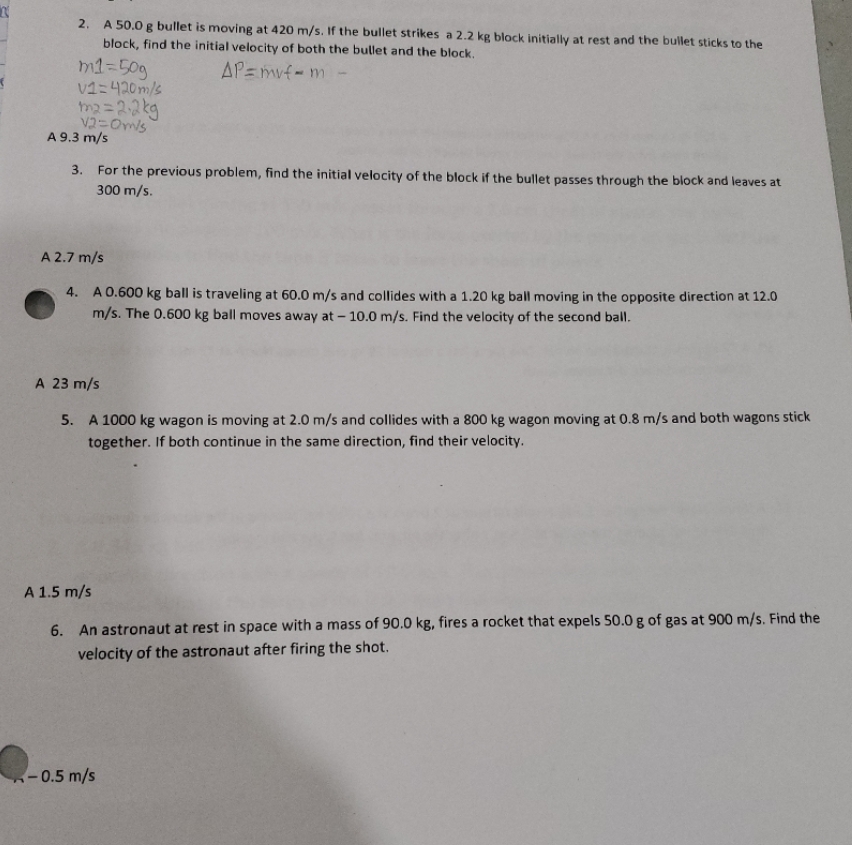show work and notes 2. A 50.0 g bullet is moving at