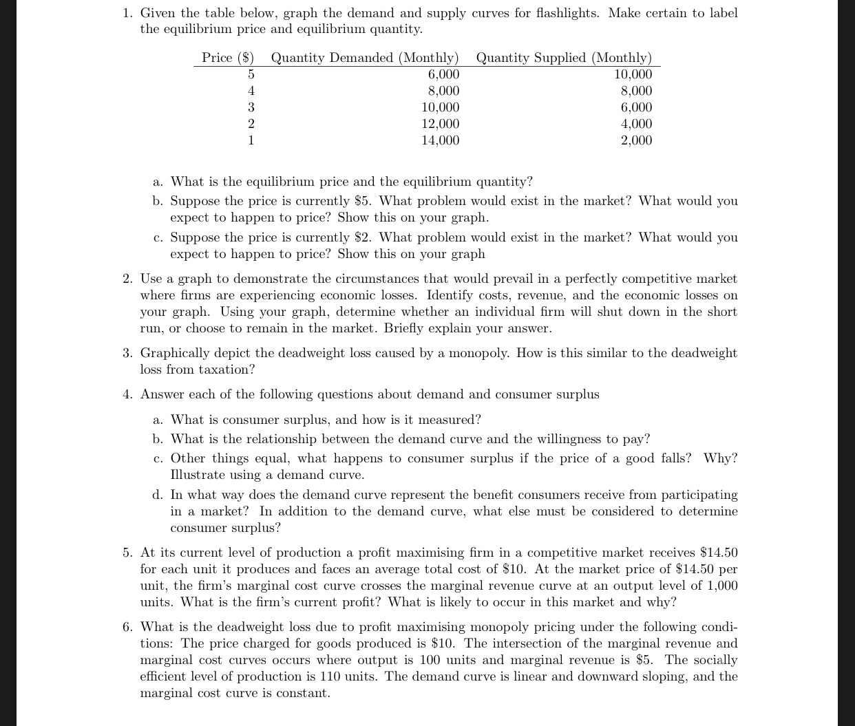 please provide solutions for these questions. 1. Given the table below, graph