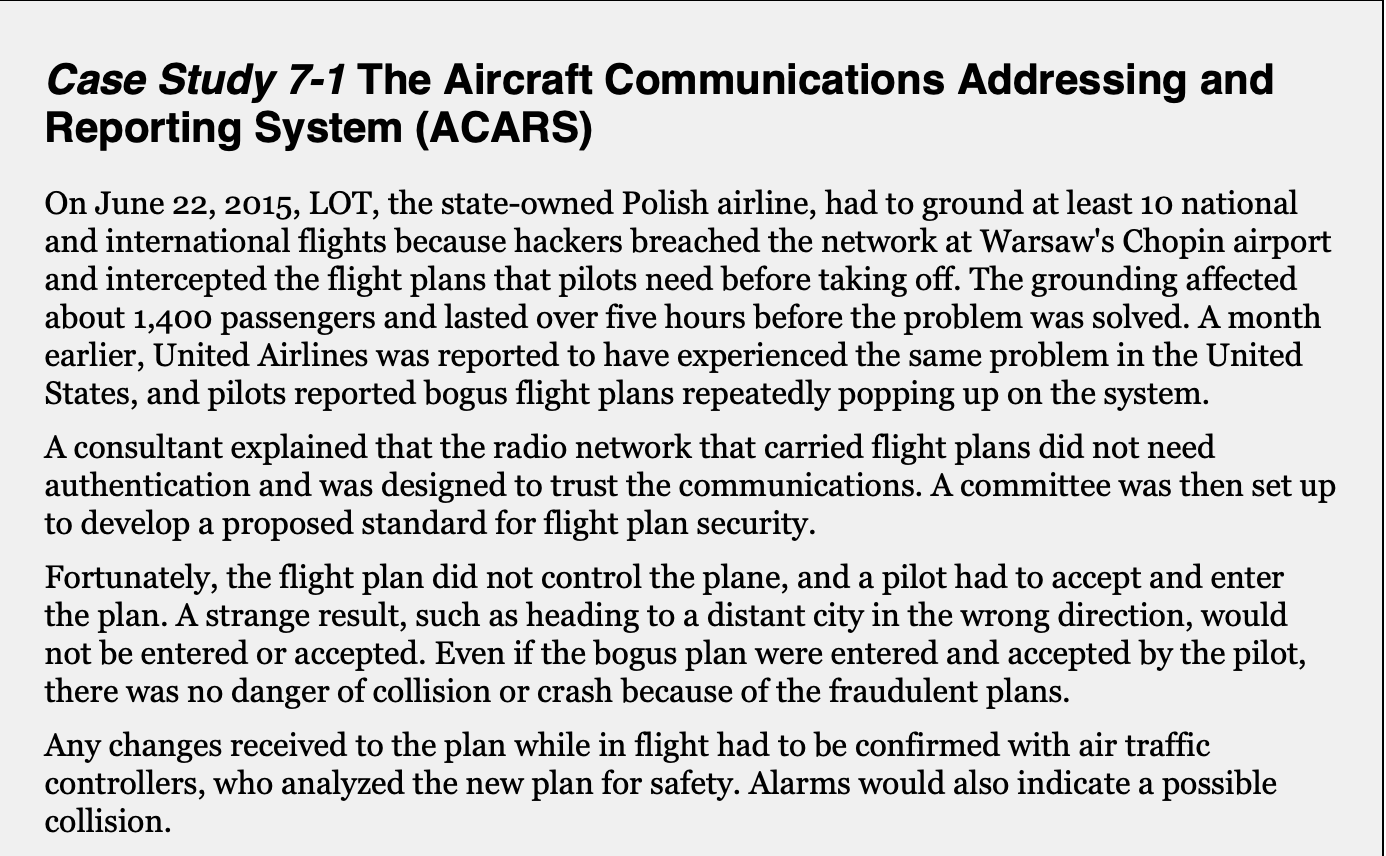  Case Study 7-1 The Aircraft Communications Addressing and Reporting System (ACARS)