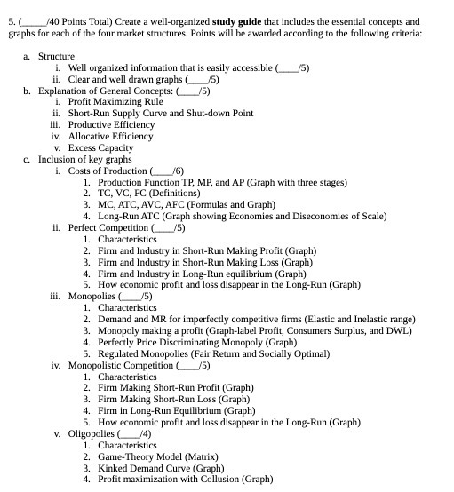  5. C _/40 Points Total) Create a well-organized study guide that
