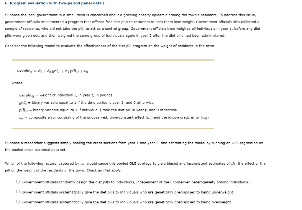  6. Program evaluation with two-period panel data I Suppose the local
