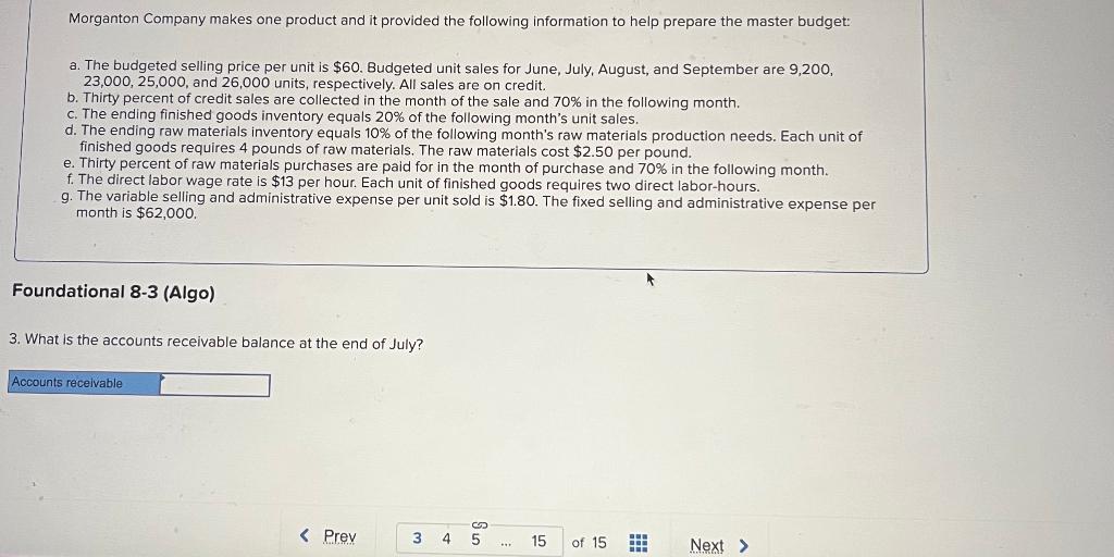 the following information to help prepare the master budget: a. The budgeted