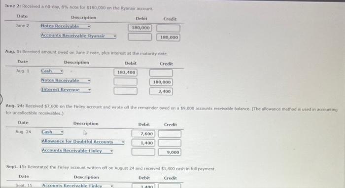 follows: 1. Journalize the selected transactions. Assume 360 days per year, If