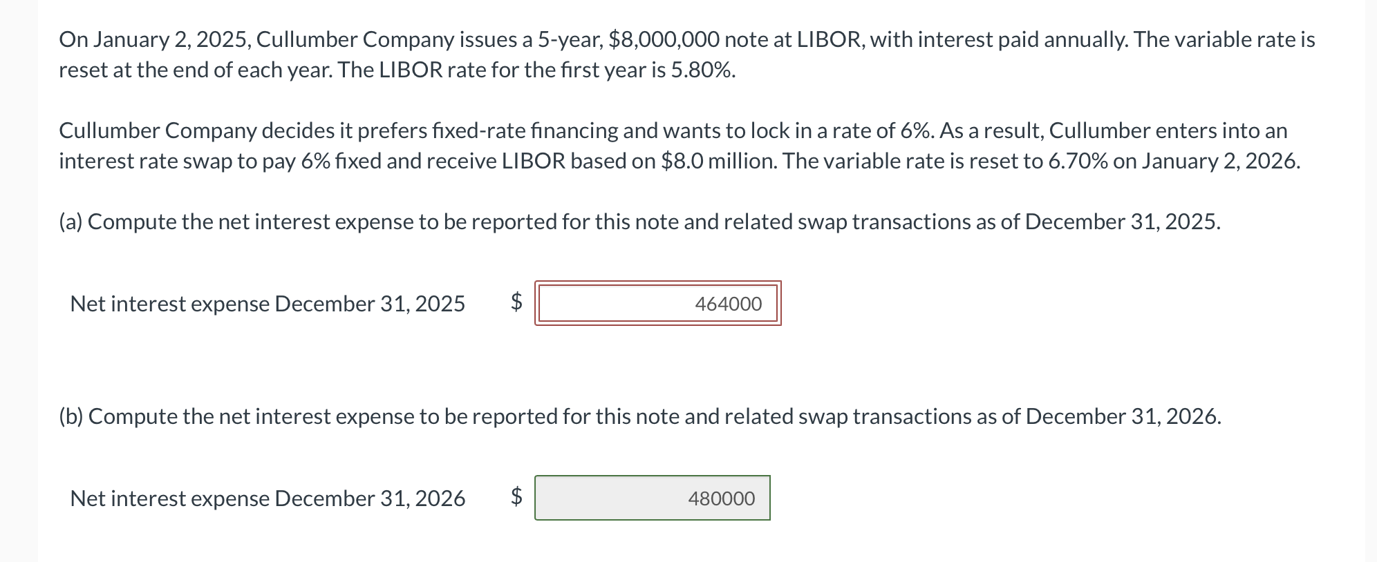 On January 2,2025, Cullumber Company issues a 5-year, $8,000,000 note at
