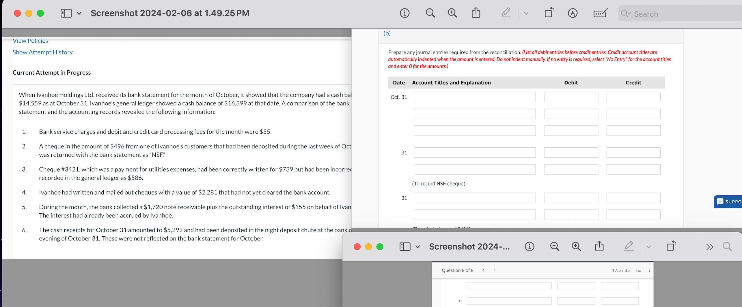  When Ivanhoe Holdings Ltd. received its bank statement for the month
