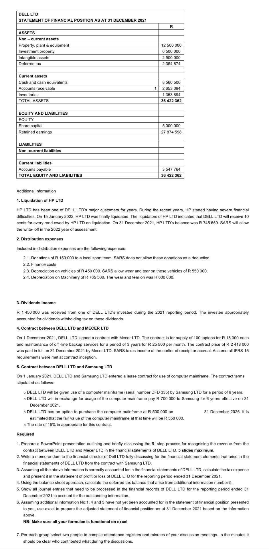  Question 1. Page 1 and page two DELL LTD STATEMENT OF